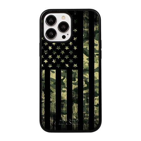 Guard Dog Patriot Camo Rugged American Flag Hybrid Phone Case for iPhone 13 Pro Max - Black w/Black Trim
