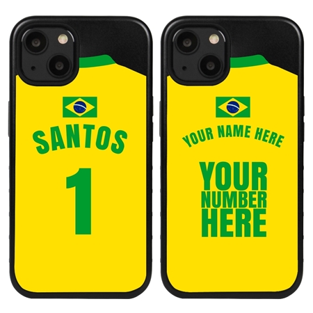 Personalized Brazil Soccer Jersey Case for iPhone 13 Mini (Black Case, Black Silicone)
