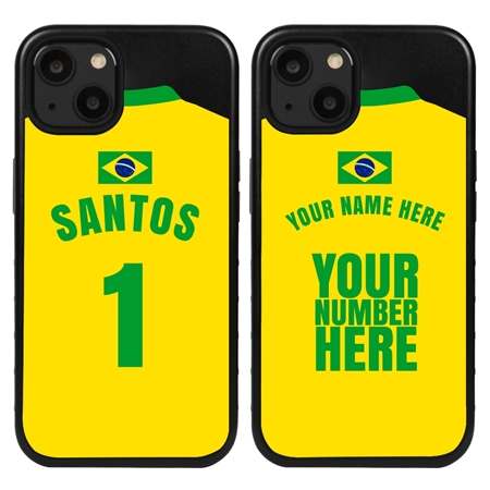 Personalized Brazil Soccer Jersey Case for iPhone 13 Mini - Hybrid - (Black Case, Black Silicone)
