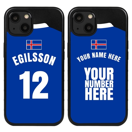 Personalized Iceland Soccer Jersey Case for iPhone 13 Mini (Black Case, Black Silicone)
