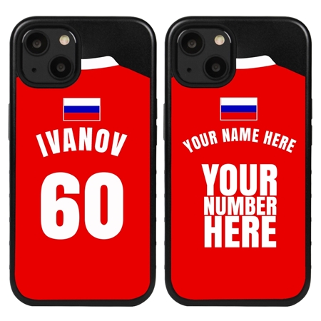 Personalized Russia Soccer Jersey Case for iPhone 13 Mini (Black Case, Black Silicone)
