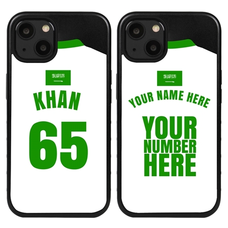 Personalized Saudi Arabia Soccer Jersey Case for iPhone 13 Mini (Black Case, Black Silicone)
