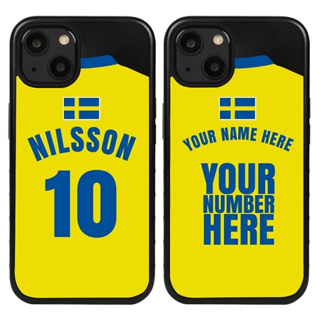 Personalized Sweden Soccer Jersey Case for iPhone 13 Mini (Black Case, Black Silicone)
