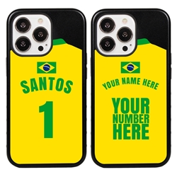 
Personalized Brazil Soccer Jersey Case for iPhone 13 Pro - Hybrid - (Black Case, Black Silicone)