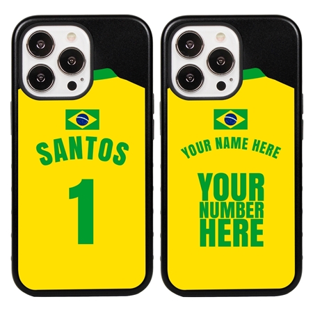Personalized Brazil Soccer Jersey Case for iPhone 13 Pro - Hybrid - (Black Case, Black Silicone)
