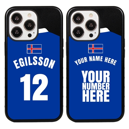 Personalized Iceland Soccer Jersey Case for iPhone 13 Pro - Hybrid - (Black Case, Black Silicone)
