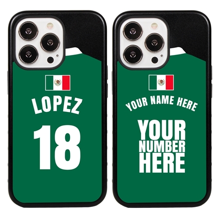 Personalized Mexico Soccer Jersey Case for iPhone 13 Pro - Hybrid - (Black Case, Black Silicone)
