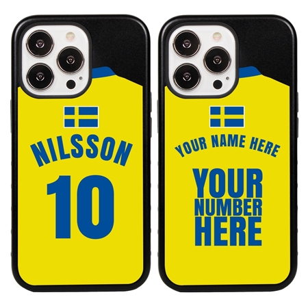 Personalized Sweden Soccer Jersey Case for iPhone 13 Pro (Black Case, Black Silicone)
