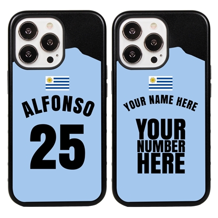 Personalized Uruguay Soccer Jersey Case for iPhone 13 Pro (Black Case, Black Silicone)
