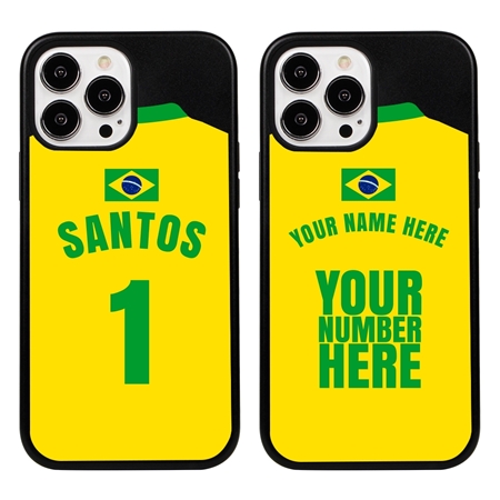 Personalized Brazil Soccer Jersey Case for iPhone 13 Pro Max - Hybrid - (Black Case, Black Silicone)
