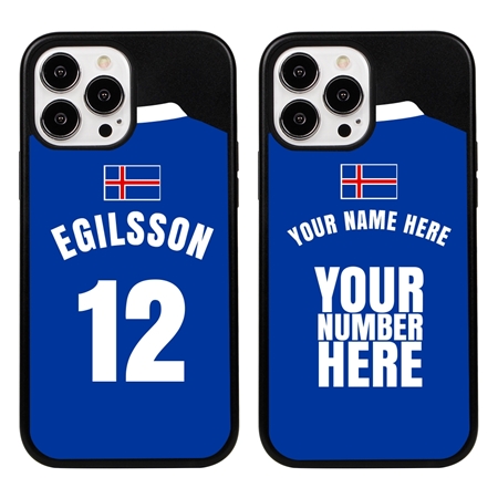 Personalized Iceland Soccer Jersey Case for iPhone 13 Pro Max - Hybrid - (Black Case, Black Silicone)
