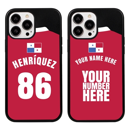 Personalized Panama Soccer Jersey Case for iPhone 13 Pro Max - Hybrid - (Black Case, Black Silicone)
