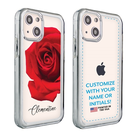 Personalized Floral Case for iPhone 13 Mini – Clear – Big Beautiful Rose
