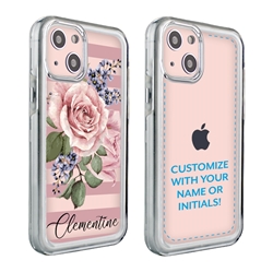 
Personalized Floral Case for iPhone 13 Mini – Clear – Pink Rose