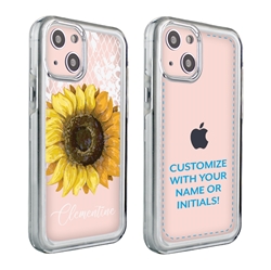 
Personalized Floral Case for iPhone 13 – Clear – Sunflowers and Lace