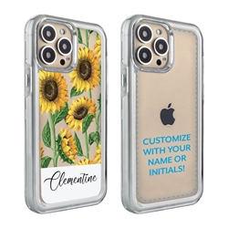 
Personalized Floral Case for iPhone 13 Pro – Clear – Sunflower Stalks