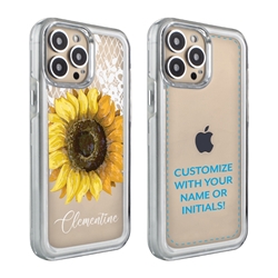 
Personalized Floral Case for iPhone 13 Pro – Clear – Sunflowers and Lace