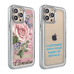 
Personalized Floral Case for iPhone 13 Pro Max – Clear – Pink Rose