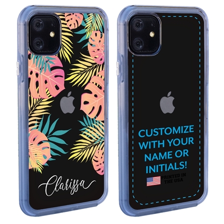 Personalized Tropical Case for iPhone 11 – Clear – Pastel Leaves
