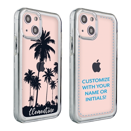 Personalized Tropical Case for iPhone 13 Mini – Clear – Palm Tree Silhouette
