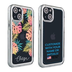 
Personalized Tropical Case for iPhone 13 Mini – Clear – Pastel Leaves