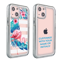 
Personalized Tropical Case for iPhone 13 Mini – Clear – Pink Flamingo