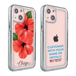
Personalized Tropical Case for iPhone 13 Mini – Clear – Red Hibiscus