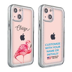 
Personalized Tropical Case for iPhone 13 – Clear – Fancy Flamingo
