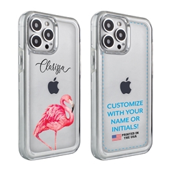 
Personalized Tropical Case for iPhone 13 Pro – Clear – Fancy Flamingo