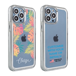 
Personalized Tropical Case for iPhone 13 Pro – Clear – Pastel Leaves
