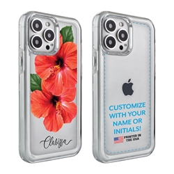 
Personalized Tropical Case for iPhone 13 Pro – Clear – Red Hibiscus