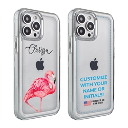 
Personalized Tropical Case for iPhone 13 Pro Max – Clear – Fancy Flamingo