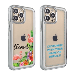 
Personalized Tropical Case for iPhone 13 Pro Max – Clear – Flamingo Fun
