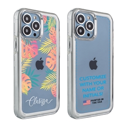 
Personalized Tropical Case for iPhone 13 Pro Max – Clear – Pastel Leaves