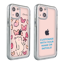 
Personalized Cute Animal Case for iPhone 13 Mini - Clear - Bear and Butterflies