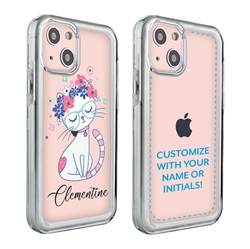 
Personalized Cat Case for iPhone 13 Mini – Clear – Pretty Flower Cat