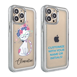 
Personalized Cat Case for iPhone 13 Pro – Clear – Pretty Flower Cat