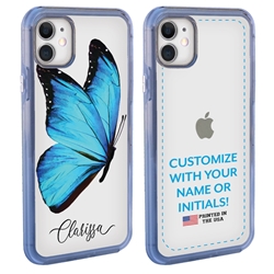 
Personalized Girls Case for iPhone 11 – Clear – Bright Blue Butterfly