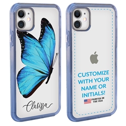 
Personalized Girls Case for iPhone 11 – Clear – Bright Blue Butterfly