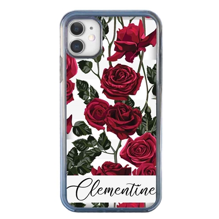 Personalized Floral Case for iPhone 11 – Clear – Red Roses

