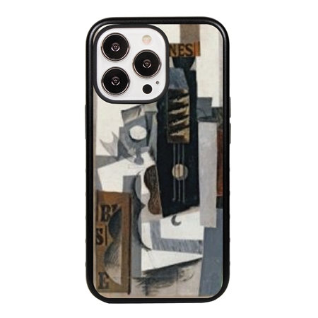 Famous Art Case for iPhone 14 Pro – Hybrid – (Picasso – Glass Guitar and Bottle) 
