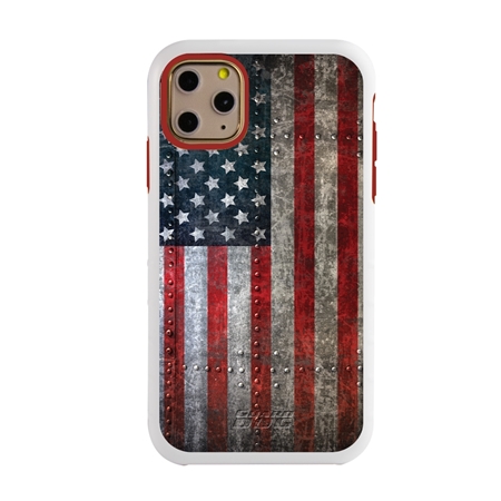 Guard Dog American Might Rugged American Flag Hybrid Phone Case for iPhone 11 Pro Max American Might White Red - White w/Red Trim
