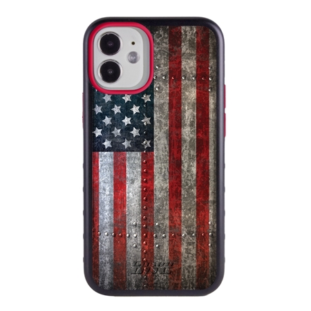Guard Dog Protective Hybrid Case for iPhone 12 Mini American Flag Design – American Might Black with Red Silicone
