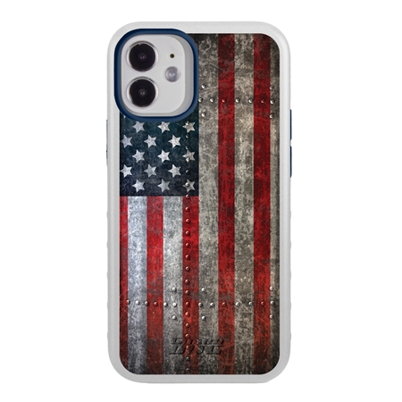 Guard Dog Protective Hybrid Case for iPhone 12 Mini American Flag Design – American Might White with Dark Blue Silicone
