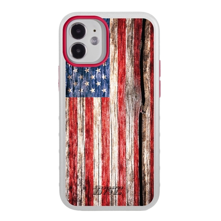 Guard Dog Protective Hybrid Case for iPhone 12 Mini American Flag Design – Land of Liberty White with Red Silicone
