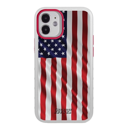 Guard Dog Protective Hybrid Case for iPhone 12 Mini American Flag Design – Star Spangled Banner White with Red Silicone

