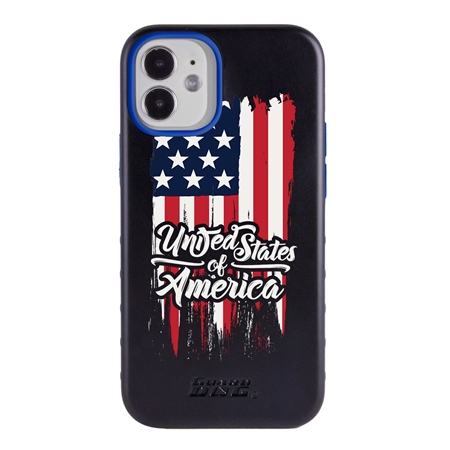 Guard Dog Protective Hybrid Case for iPhone 12 Mini American Flag Design – USA Torn Black with Blue Silicone
