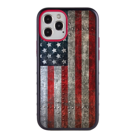 Guard Dog Protective Hybrid Case for iPhone 12 Pro Max American Flag Design – American Might Black with Red Silicone
