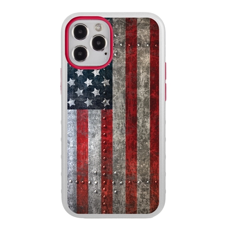 Guard Dog Protective Hybrid Case for iPhone 12 Pro Max American Flag Design – American Might White with Red Silicone
