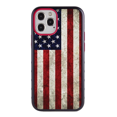 Guard Dog Protective Hybrid Case for iPhone 12 Pro Max American Flag Design – Old Glory Black with Red Silicone
